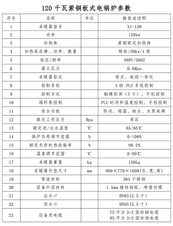 120kw紫銅板式電鍋爐